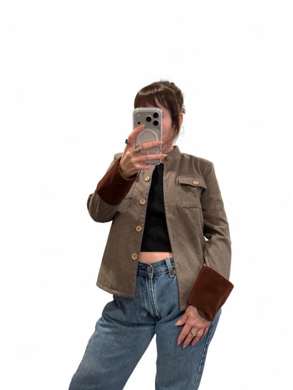 Vintage Herringbone Velvet Cuff Jacket